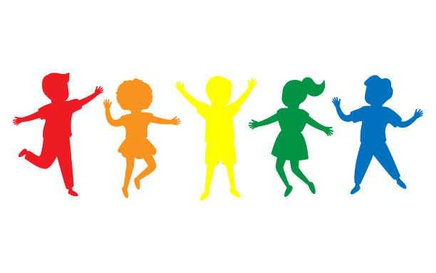 Silhouettes of 5 children playing