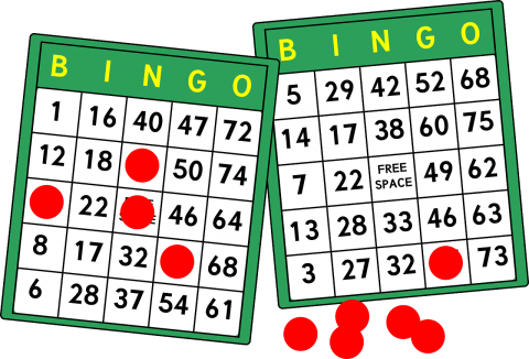 Two bingo cards with red chips