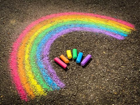 Rainbow on a sidewalk